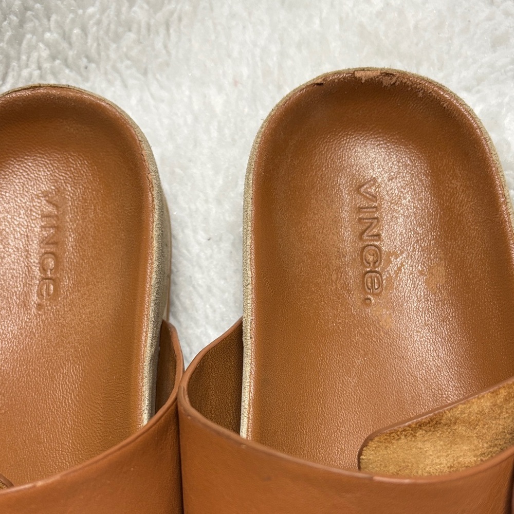 Vince Tan Leather Slide Sandals - Picture 2 of 6